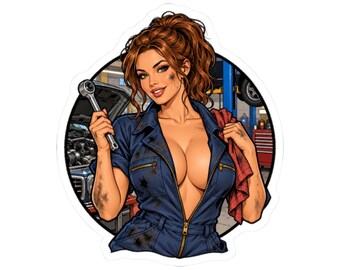 Naklejka dla mechanika samochodowego, naklejka dla mechanika pin-up, seksowna naklejka na skrzynkę narzędziową w garażu, prezent dla miłośnika motoryzacji, naklejka dla miłośnika samochodów, prezent dla taty mechanika