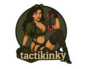 Funny Tactical Pin-Up Sticker for Military Lovers, Army Humor Gift, Spicy Combat Girl Decal, Tactical Babe Pun Sticker