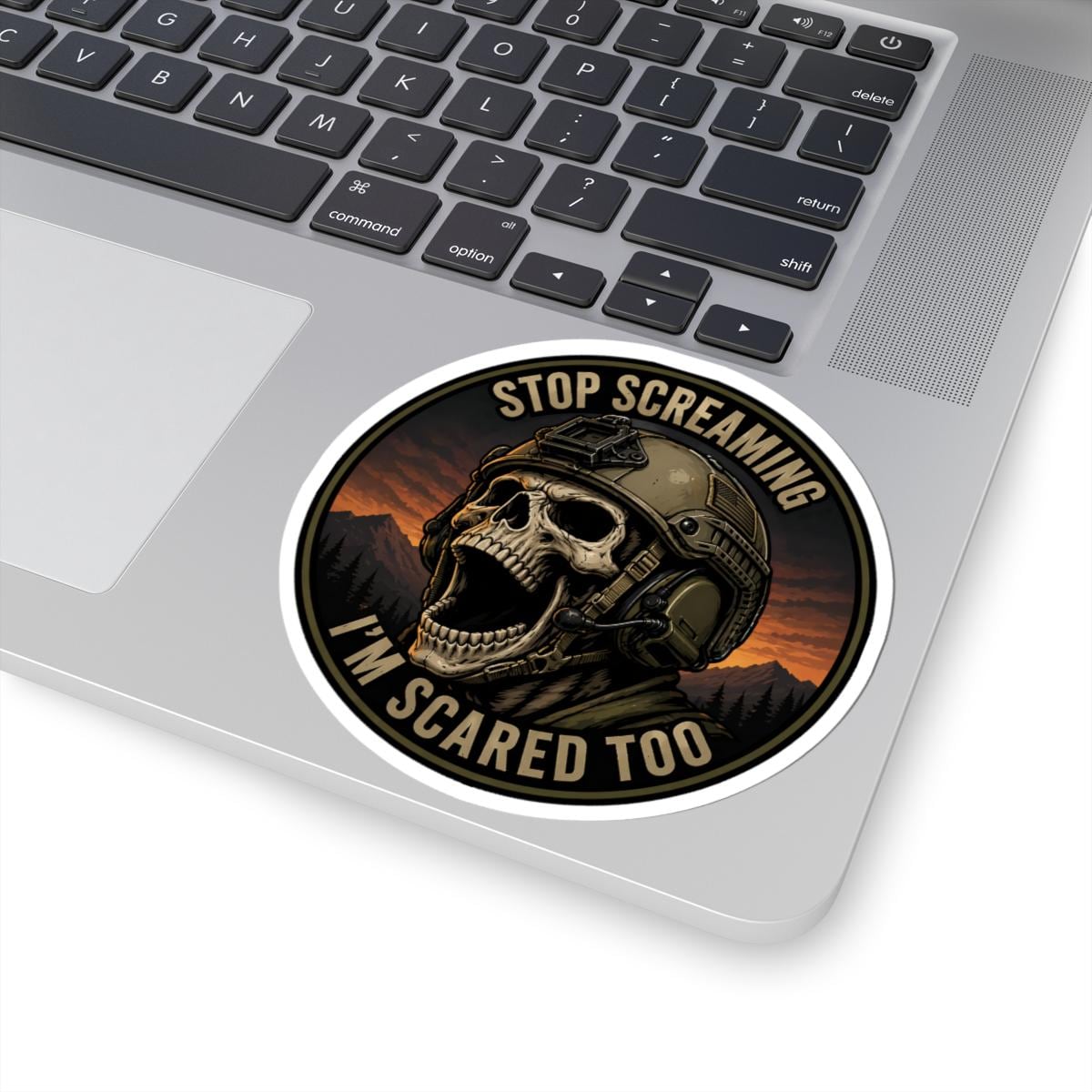 Scared Army Sticker for Military Veterans, Stop Screaming I'm Scared Too Skull ...