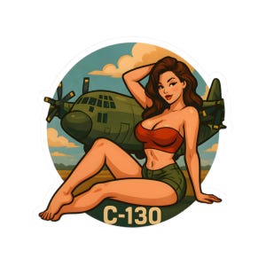 C-130 Hercules Pin-up Girl Sticker for Air Force Airmen, Pilot, Military Veteran, Aviator, Fans of Aviation, Airplanes, Fighter Jet, Bombers