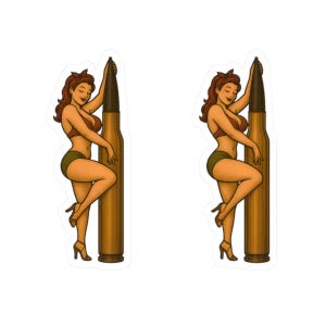 Naklejka Ammo Pin Up Girl dla właścicieli broni palnej, żołnierzy armii, weteranów wojskowych, patriotów, zwolenników 2A, strzelców, funkcjonariuszy organów ścigania
