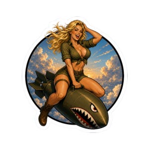 Bomb Rider Sticker, Pin Up Bomber Decal, Vintage Nose Art Keepsake, Pilot Gift for Aviation Fans
