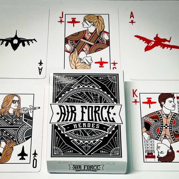 Air Force Heroes Deck of Cards with A10, B2, F16, and C17 Suits, Gift for Airmen, Pilots, Aviators, Military Spouses, Veterans, and Flyers