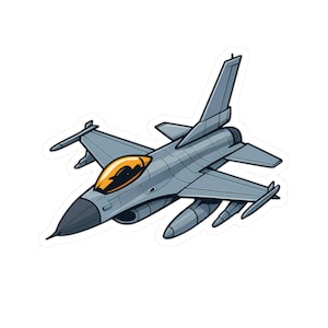 F-16 Fighting Falcon Fighter Jet Plane, Sticker for Air Force Airmen, Armed Forces Veterans, Aviators, Student Pilots, or Aviation Fans