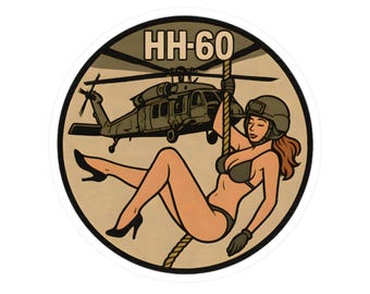 HH-60 Pave Hawk Pinup Girl Sticker for Air Force Airmen, Pilot, Military Veteran, Aviators, Fan of Helicopter, Aviation, Fighter Jet, Bomber