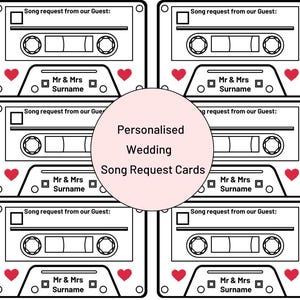 A4 Druckbare Song Anfrage Karten - anpassbar für Hochzeiten & Partys - Farbe und Text Personalisierung