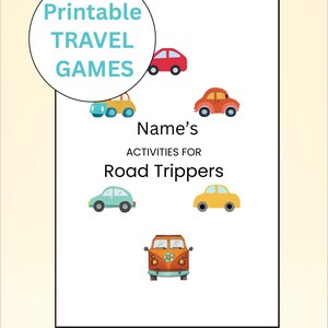 Personalisierte Road Trip Aktivitäten für Kinder, 12 lustige druckbare Spiele, Sofort-Download, 5-10 Jahre