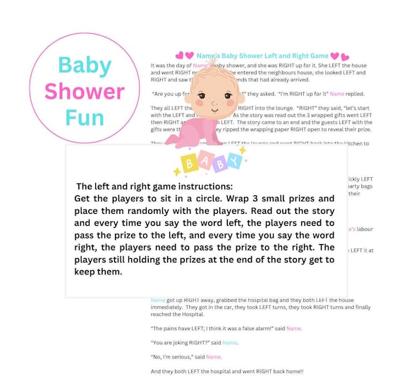 Personalized Baby Shower Left Right Game (Printable A4)