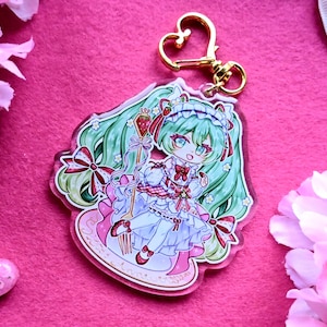 Virtual Singer | Strawberry Miku Acrylic Charm | Vocaloid Kawaii Chibi Keychain Anime Strawberry Hatsune Vocaloid