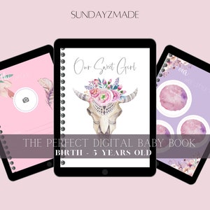 Digital Baby Memory Book - Memory Journal - Digital Baby Scrapbook - Pregnancy Journal - Keepsake  - Yearly Journal - Years 1 - 5 Book