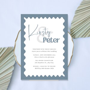 Blue and White Wavy Trending Wedding Invitations, Light Blue Modern, Digital Template, Instant Download Template, Wedding Invitation