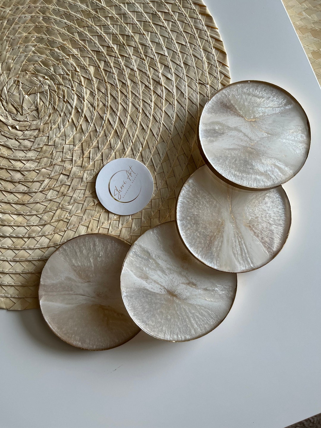 Stone Design Resin Coaster Sets of 2 or 4, Handmade Resin Coasters