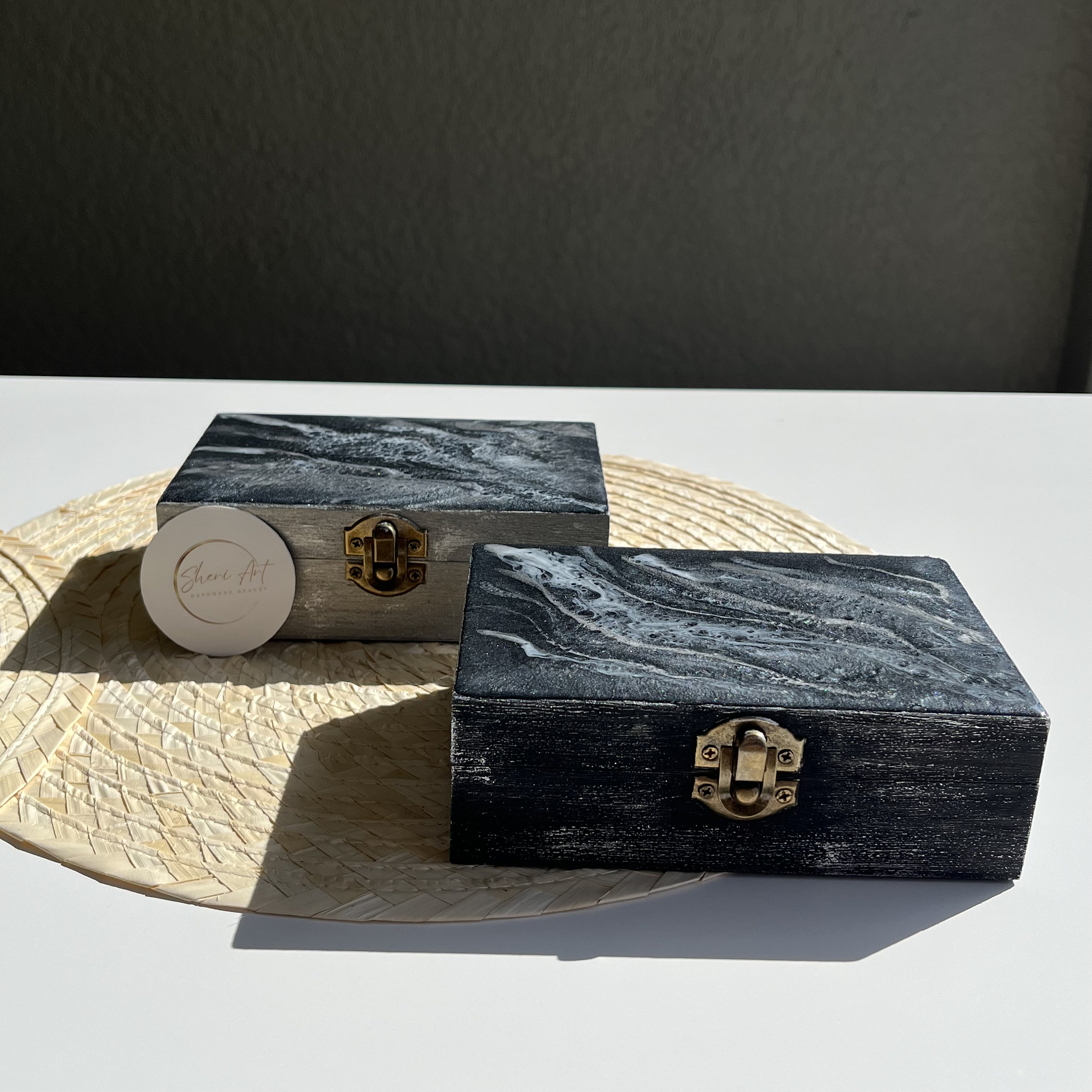 Epoxy Resin Jewelry Box, Black Jewelry Box, Silver Jewelry Box, Geode