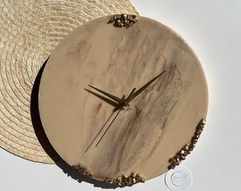12" Harz-Wanduhr, Stein-Design-Harz-Wanduhr, Harz-Kunst-Wanduhr, ausgefallene Wanduhr, goldene Wanduhr, runde Wanduhr, Wanduhr