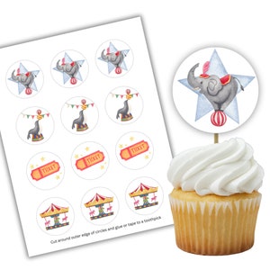 Circuscupcaketoppers | Verjaardag Cupcake Toppers | Verjaardag partij Cupcake Topper | Circusverjaardagsdecor | Circusfeestdecoratie | Circus