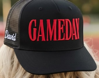 Gorra de camionero bordada personalizada para el día del juego, gorra personalizada para el día del juego, regalo para fanáticos de los deportes, gorra con bordado con nombre personalizado