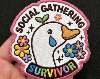 Parche personalizado para supervivientes de reuniones sociales, humor introvertido, bordado para planchar, divertido y lindo, insignia de pato, regalo
