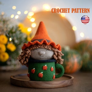 Amigurumi pattern crochet miss Autumn mug, Autumn decor mug, Amigurumi doll, Pattern doll, Crochet mug, Crochet doll, Halloween PDF tutorial