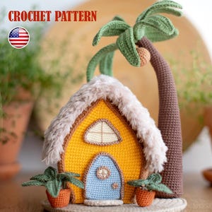 Schema per realizzare all'uncinetto una casa e una palma, decorazione amigurumi per la casa, tutorial in PDF
