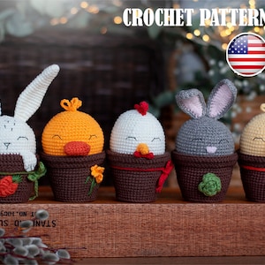 SET Padrão de amigurumi enfeites de páscoa de crochê de cinco cestas, Páscoa amigurumi, enfeites de amigurumi, enfeites de crochê, tutorial em PDF