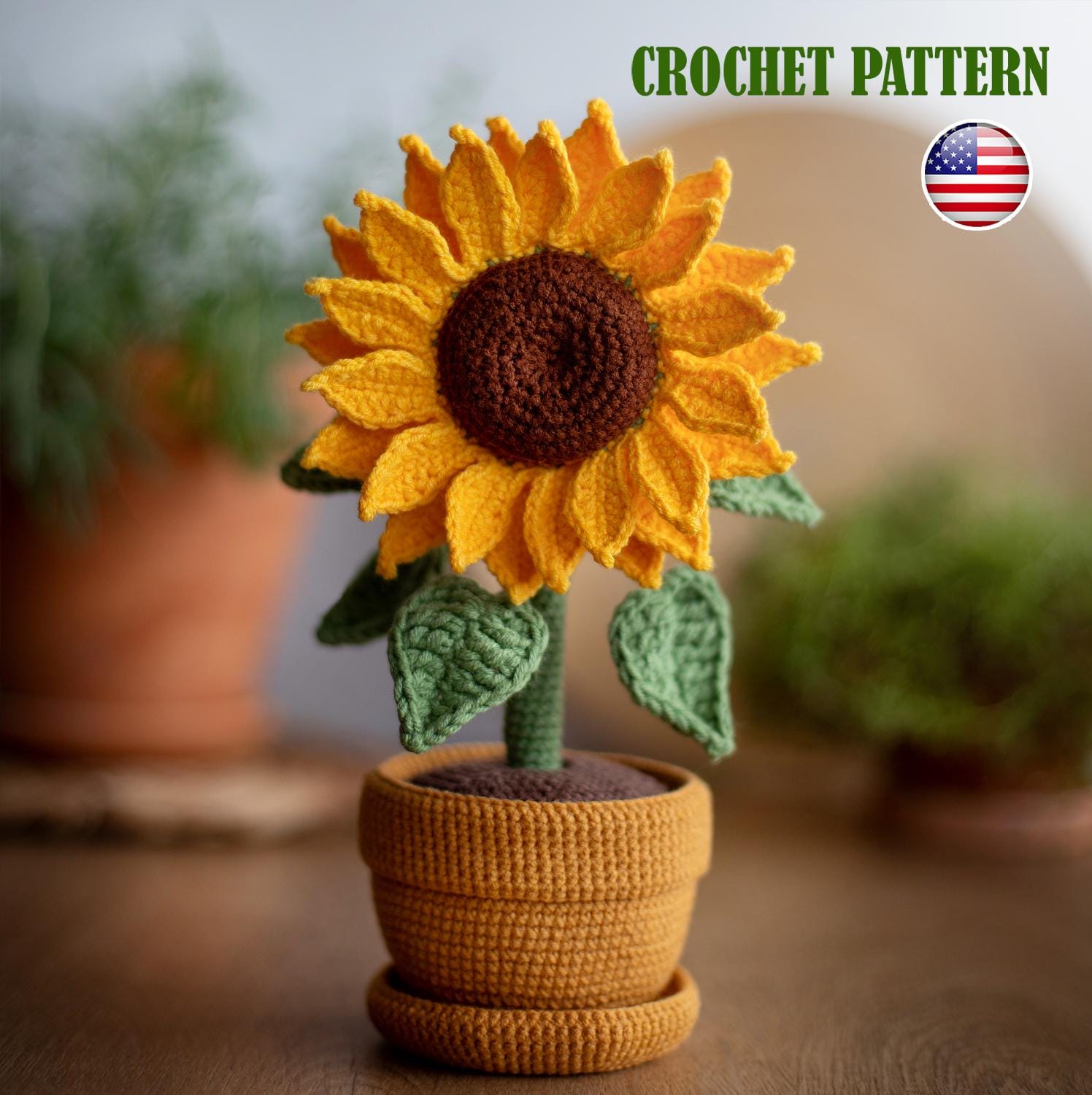 Crochet Sunflower Pot, Pattern Autumn Flower, Decor Amigurumi Pdf