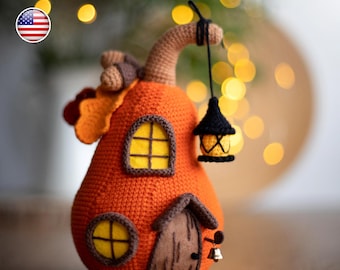Schema amigurumi per realizzare una casa di zucca all'uncinetto, casa di Halloween (tutorial PDF)