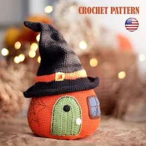 Patrón de crochet Casa de calabaza, decoraciones de Halloween, juguetes Amigurumi (Tutorial PDF)