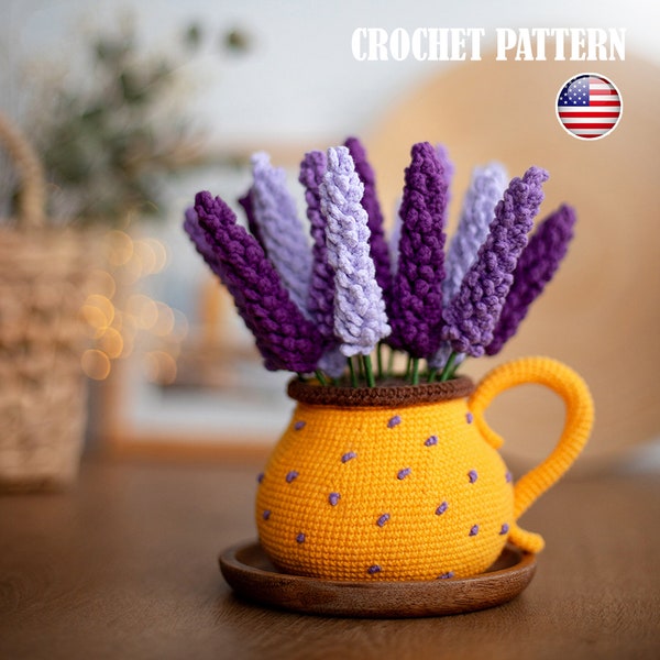 Amigurumi pattern crochet Lavender in mug, Amigurumi Lavander, Amigurumi mug, Pattern Lavander, PDF tutorial