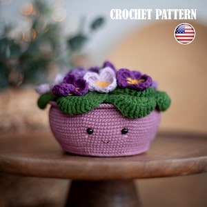 Schema Amigurumi all'uncinetto Viola in vaso, Amigurumi Viola, Vaso Amigurumi, Schema Viola in vaso, Tutorial PDF