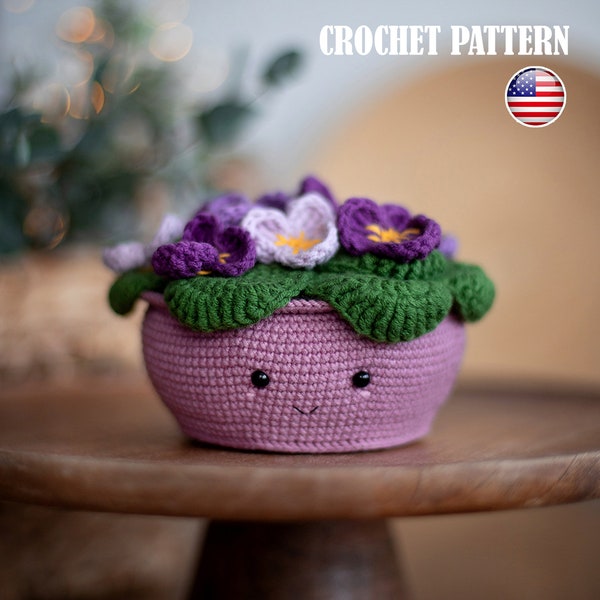 Amigurumi pattern crochet Violet in pot, Amigurumi Violet, Amigurumi pot, Pattern Violet in pot, PDF tutorial