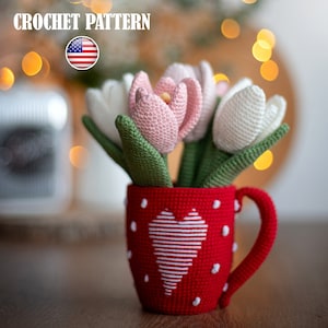 Schema Amigurumi all'uncinetto Tulipani in tazza, Tulipani Amigurumi, Tazza Amigurumi, Tutorial in PDF