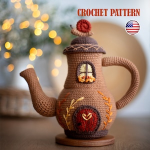 Modèle amigurumi au crochet Théière automne, modèle de théière, théière au crochet, décoration automne, modèle maison, maison de thé au crochet, tutoriel PDF