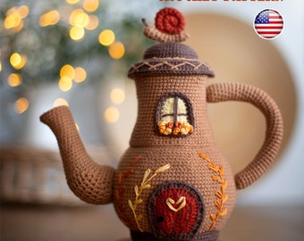 Amigurumi pattern crochet Autumn Teapot, Pattern teapot, Crochet teapot, Autumn decor, Pattern house, Crochet tea house, PDF tutorial