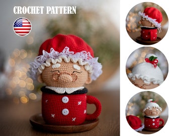 Amigurumi Muster häkeln Weihnachtsbecher Mrs. Claus, Amigurumi Mrs. Claus, Amigurumi Becher, Häkelanleitung, PDF Tutorial