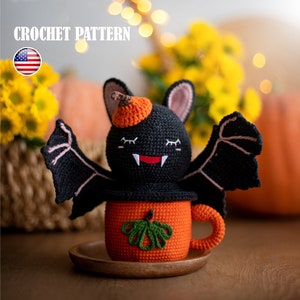 Amigurumi pattern crochet Bat in a mug, Halloween decor mug, Amigurumi Bat, Pattern Bat, Crochet mug, Crochet Bat, Pattern mug, PDF tutorial