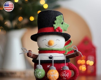Amigurumi Crochet Snowman in Mug Pattern, Christmas Ornaments (PDF Tutorial)