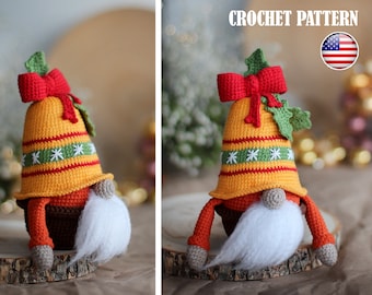 Amigurumi crochet pattern Gnome in basket, Gnome bell, Christmas Gnome, Christmas Bell, Pattern Cnomes, Amigurumi gnomes in cap PDF tutorial