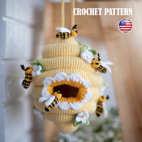 Anleitung häkeln Bienenstock, Anleitung Bienenstock, Amigurumi Bee, Häkelanleitung Bienenstock, Muster Frühling, PDF Anleitung