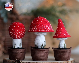 Amigurumi Crochet Fly Agaric Mushroom Pattern, Home Decor (PDF Tutorial)