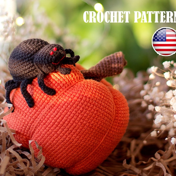 Pattern crochet Pumpkin & Spider, Decoration Halloween, Amigurumi pumpkin, Amigurumi spider, Crochet ornaments Halloween, PDF tutorial