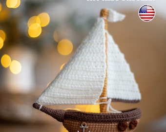 Modello barca a vela all'uncinetto, modello barca a vela, modello barca all'uncinetto, modello nave marina, barca a vela Amigurumi, barca a vela all'uncinetto, tutorial PDF