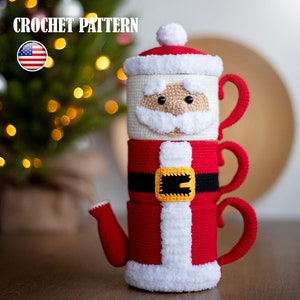Virkmönster Teservis Jultomten, juldekoration, amigurumi-dekor, pdf-handledning