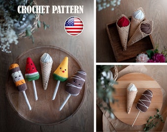 Amigurumi pattern crochet Ice cream, Set Amigurumi Ice cream, Crochet cone, Pattern Ice cream, PDF tutorial