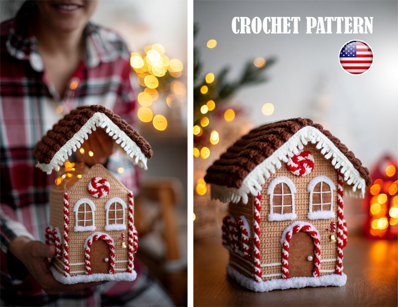 Amigurumi pattern crochet Gingerbread House, Christmas house decor, Pattern Gingerbread House, Crochet house, Amigurumi house, PDF tutorial image 1