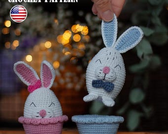 Amigurumi Easter Bunny Crochet Pattern, Basket Ornaments (PDF Tutorial)