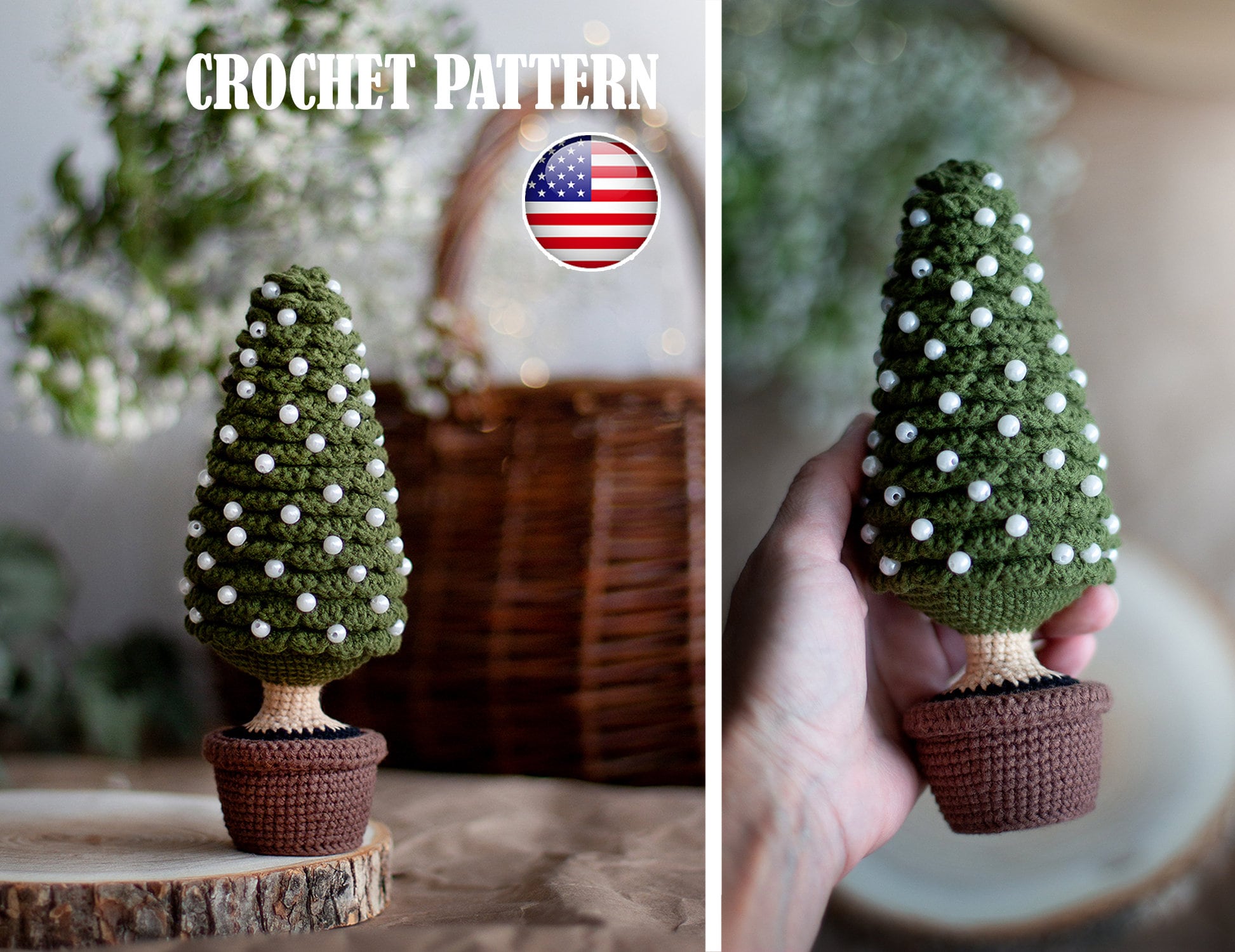 Amigurumi pattern crochet Christmas tree in baskets, Amigurumi Christmas, Amigurumi tree, Crochet trees, ornaments Christmas PDF tutorial