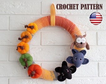 Pattern crochet Autumn wreath for Halloween, decoration Halloween, Crochet Halloween, ornament Halloween, PDF tutorial