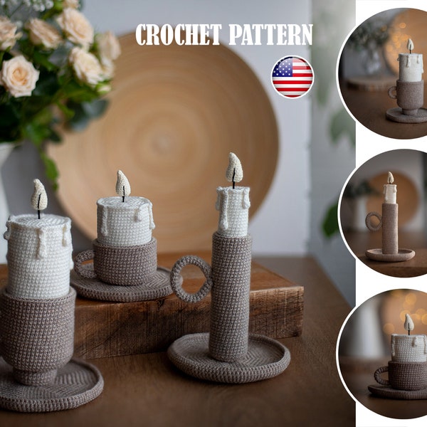 Amigumi Christmas Candles, Pattern crochet three candle holders with candles, Christmas candle, Crochet candle holder, PDF tutorial