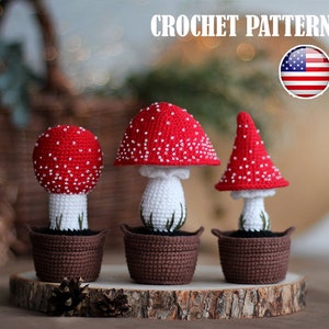 SET Three Fly Agarics in baskets, Amigurumi pattern crochet, Crochet mushrooms, Amigurumi mushrooms, Pattern mushrooms, PDF tutorial