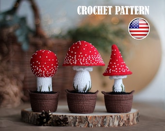SET Three Fly Agarics in baskets, Amigurumi pattern crochet, Crochet mushrooms, Amigurumi mushrooms, Pattern mushrooms, PDF tutorial